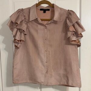 Mark New York Ruffled Sleeve Button Down Shirt in Blush Pink